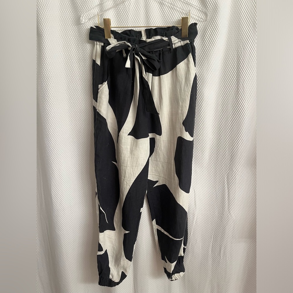 Anthropologie The Odells Botanica Linen Joggers Pants Navy & White - Size Small